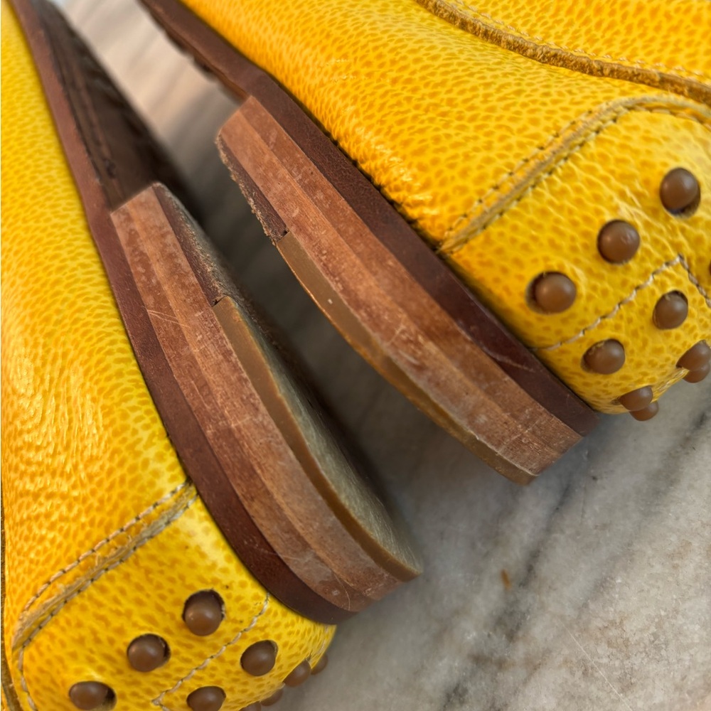 La Parigina golden yellow pebbled leather loafers Italian driving shoes size 8 - Picture 6 of 8